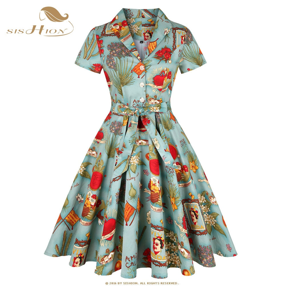 Vintage Short Sleeve A Line Swing Dresses