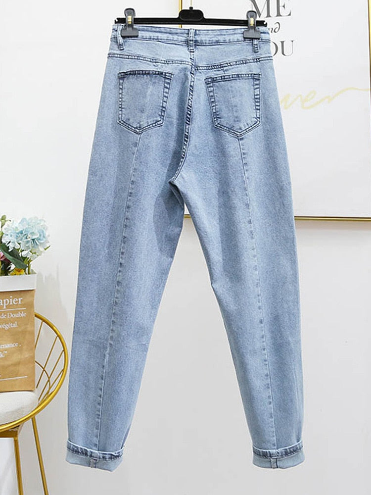 High Waist Full Length Denim Pencil Pants