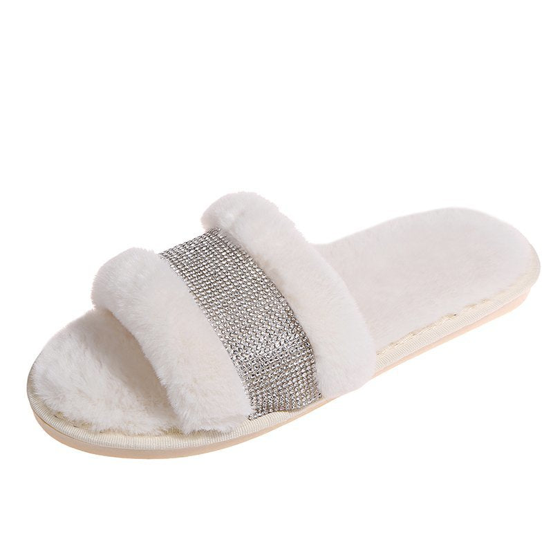 Rhinestone Fur Slippers