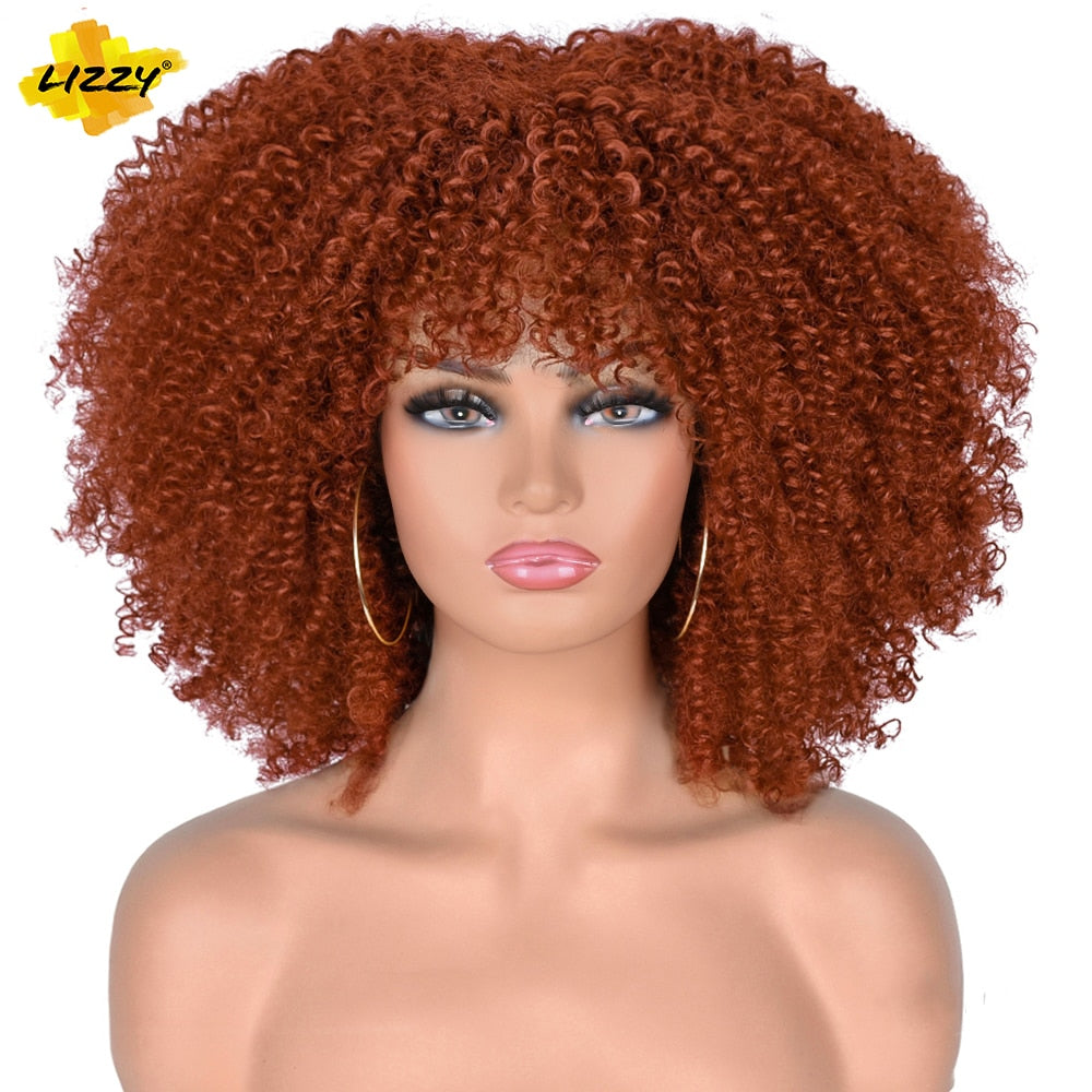 LIZZY Short Afro Kinky Curly Wigs with Bangs