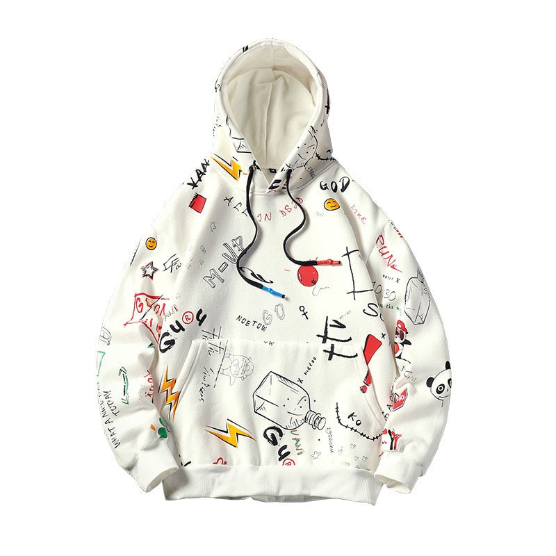 Japanese Anime Graffiti Print Hooded Sweatshirts