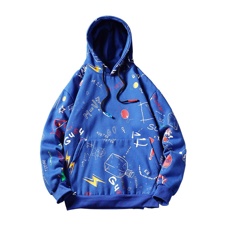 Japanese Anime Graffiti Print Hooded Sweatshirts