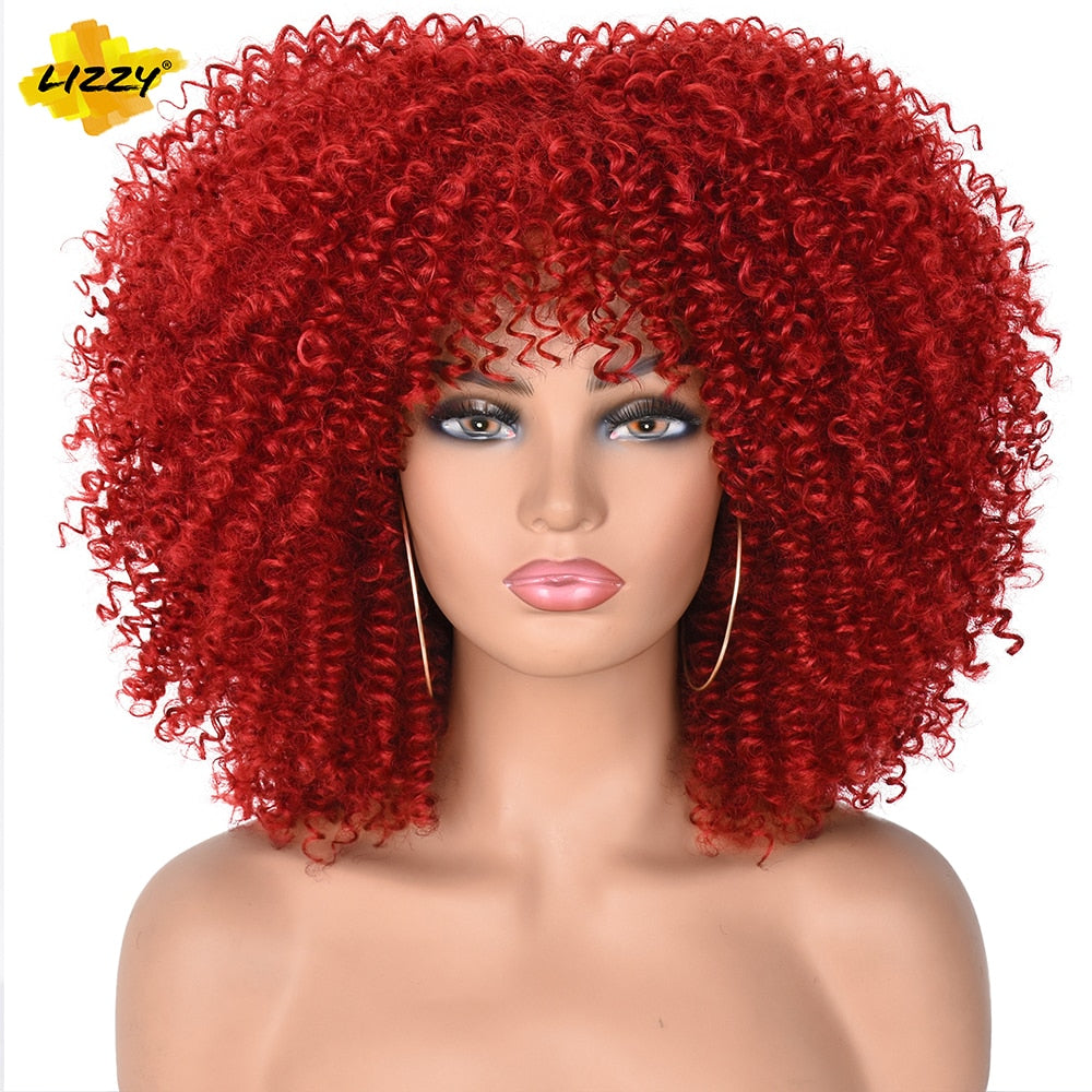 LIZZY Short Afro Kinky Curly Wigs with Bangs