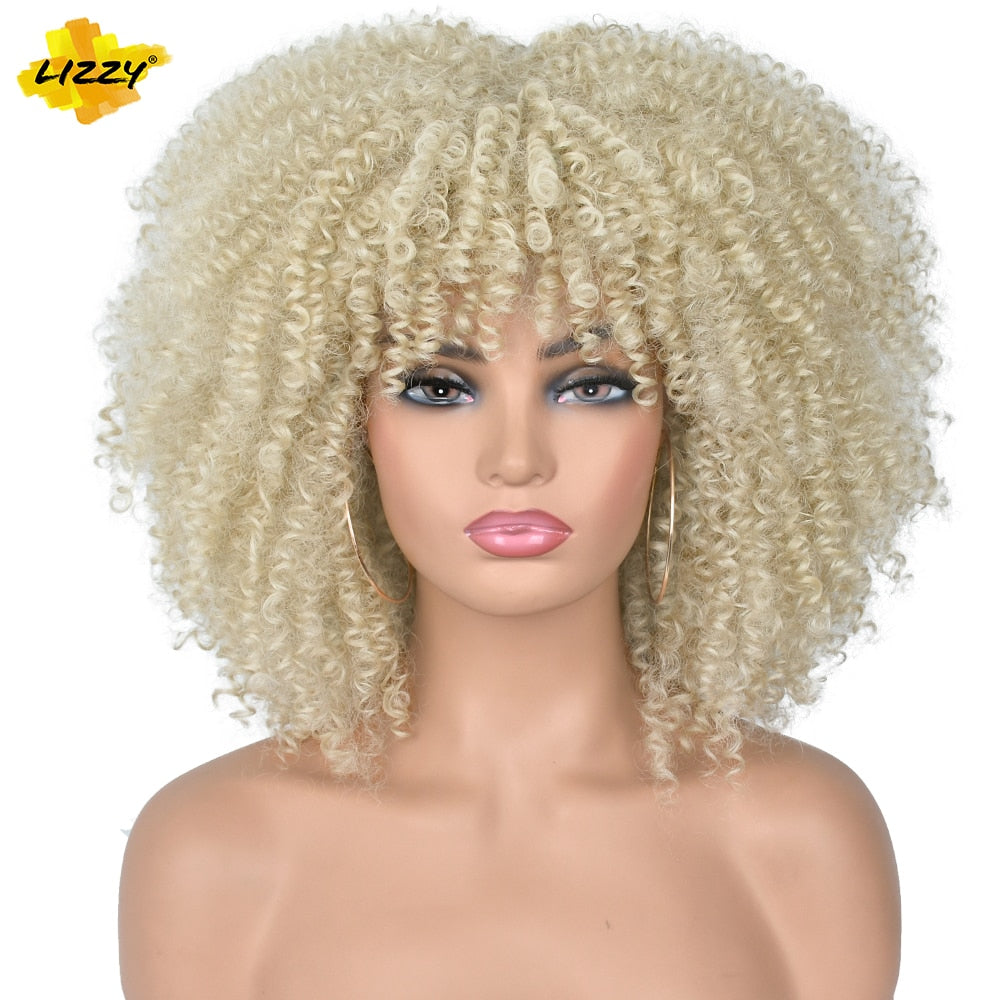 LIZZY Short Afro Kinky Curly Wigs with Bangs