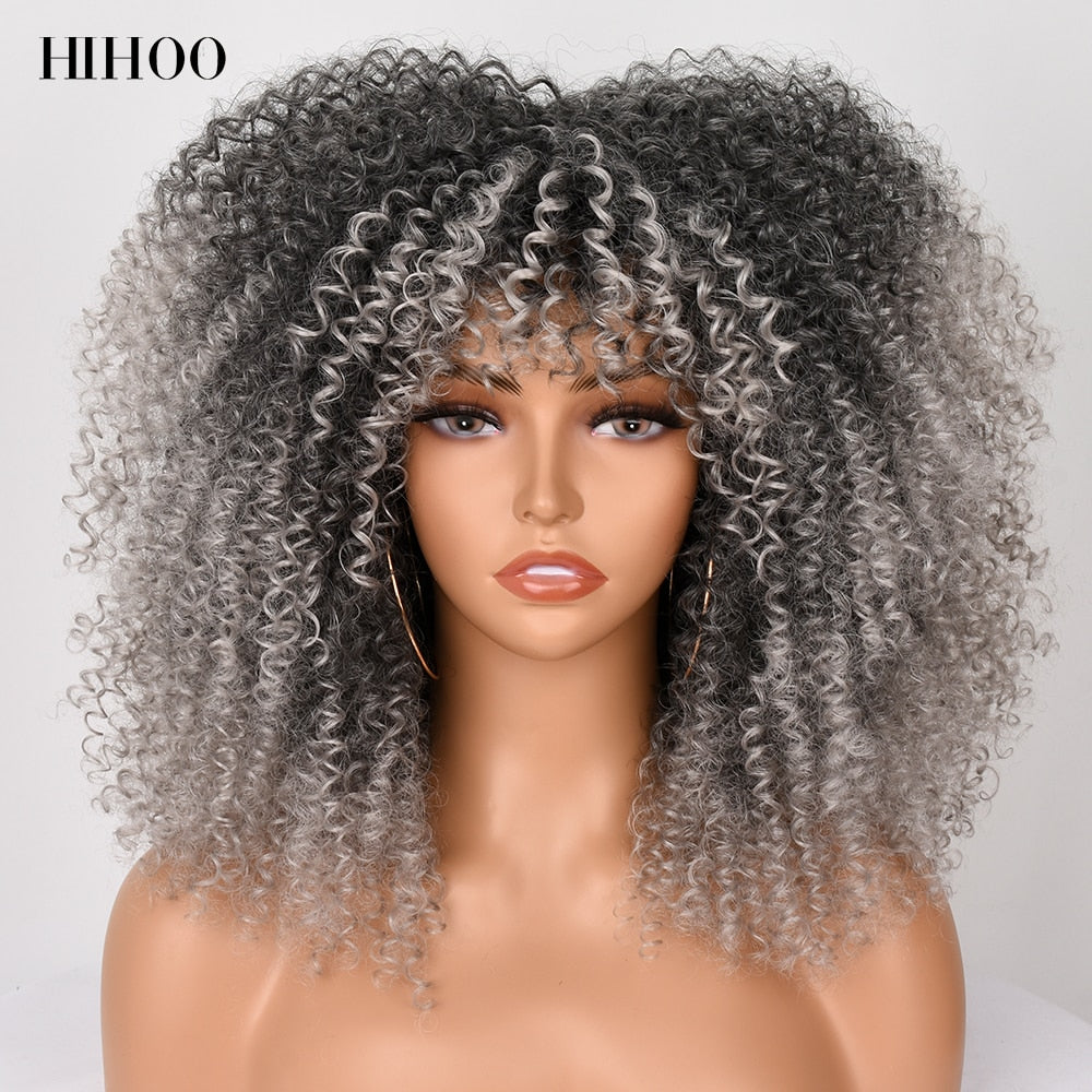 Afro Kinky Curly Wig with Bangs