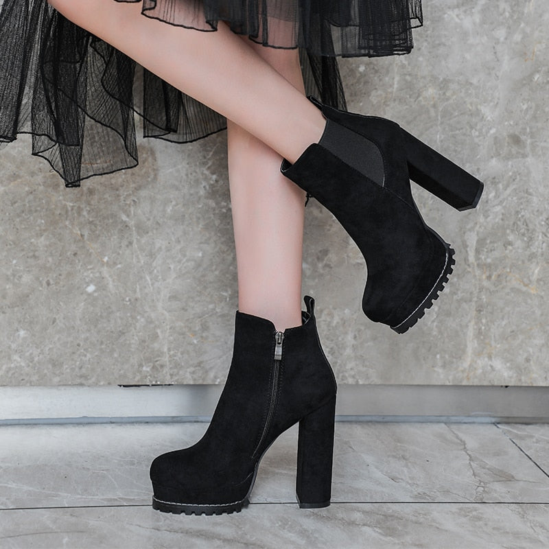 Elastic Siding Platform Ankle Boots