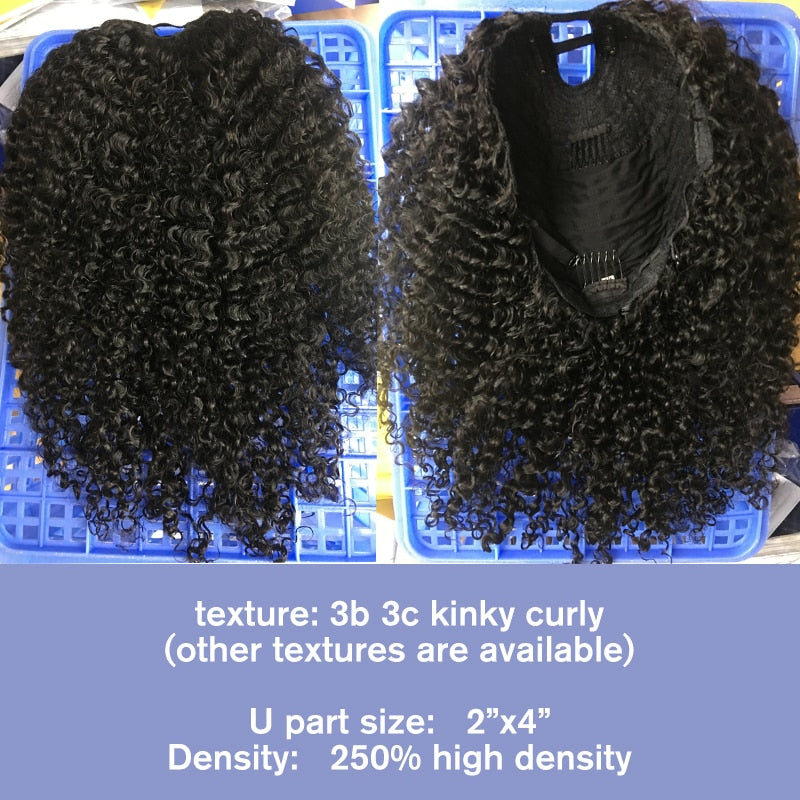 Afro Kinky Curly U Part Human Hair Wigs