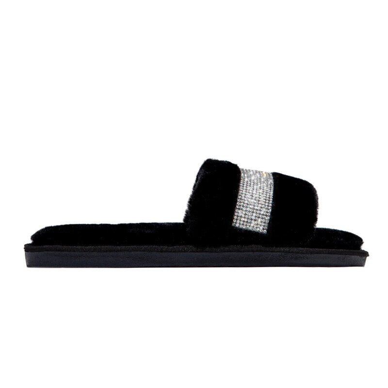 Rhinestone Fur Slippers