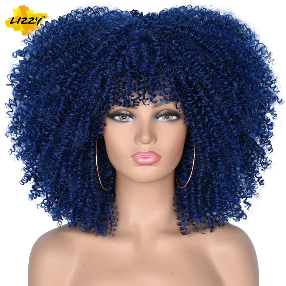 LIZZY Short Afro Kinky Curly Wigs with Bangs