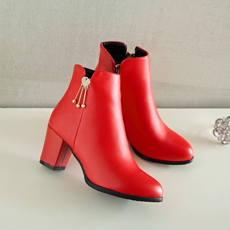 Thick-Heel Zipper Ankle Boots