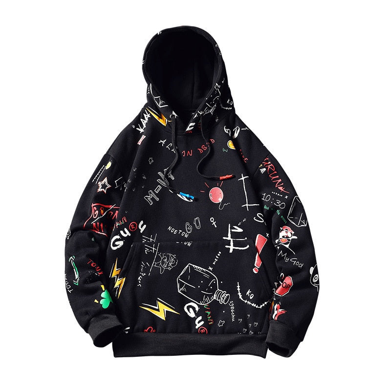 Japanese Anime Graffiti Print Hooded Sweatshirts