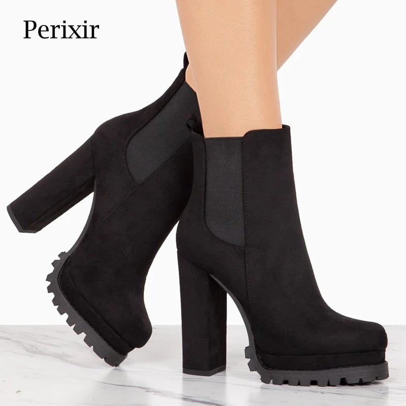 Elastic Siding Platform Ankle Boots