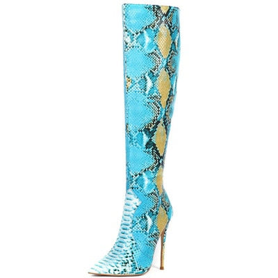 Women Snake-print Pointed Toe Boots