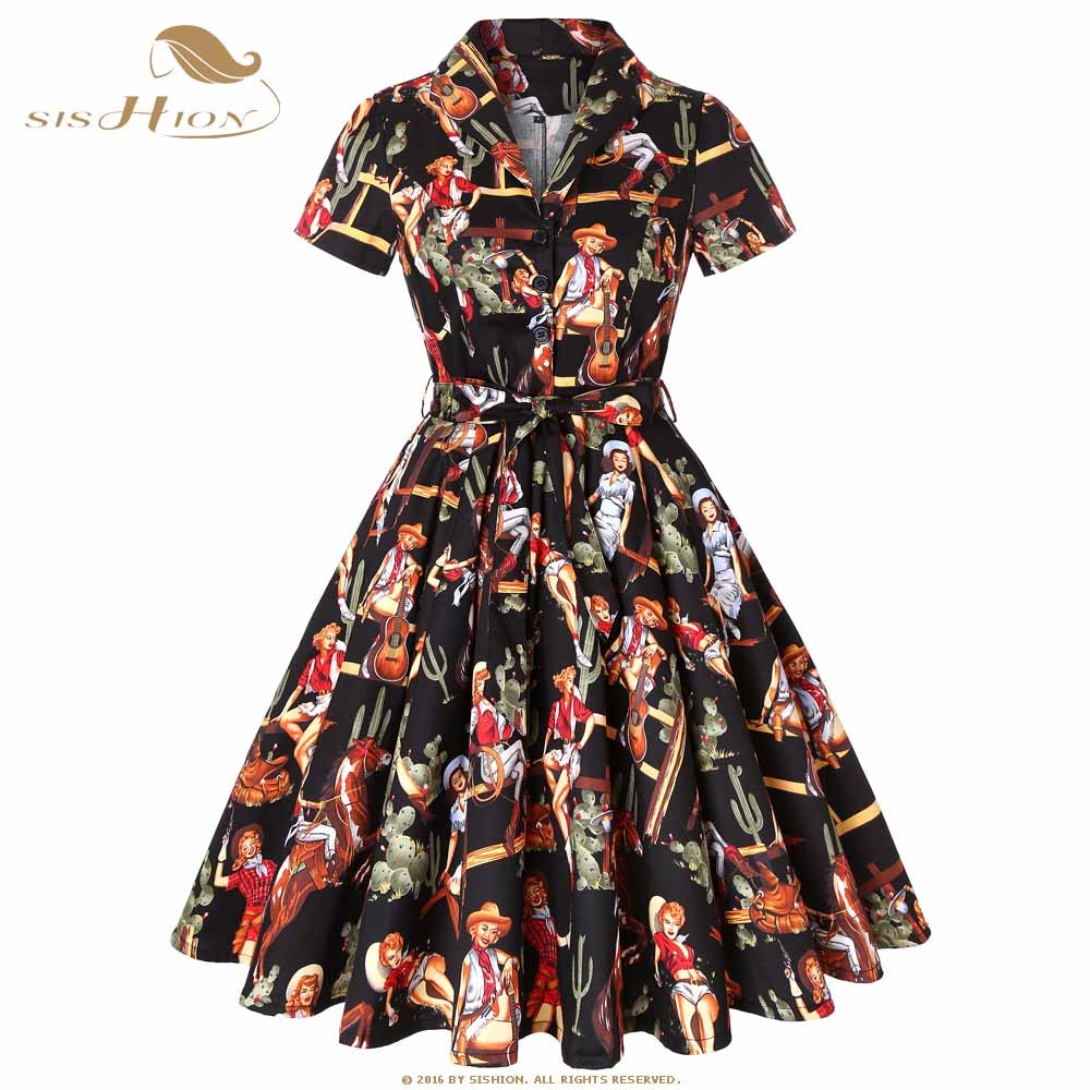 Vintage Short Sleeve A Line Swing Dresses