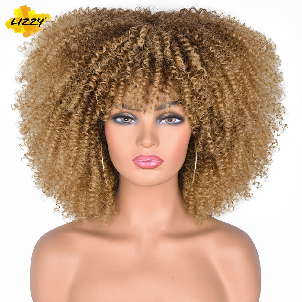 LIZZY Short Afro Kinky Curly Wigs with Bangs