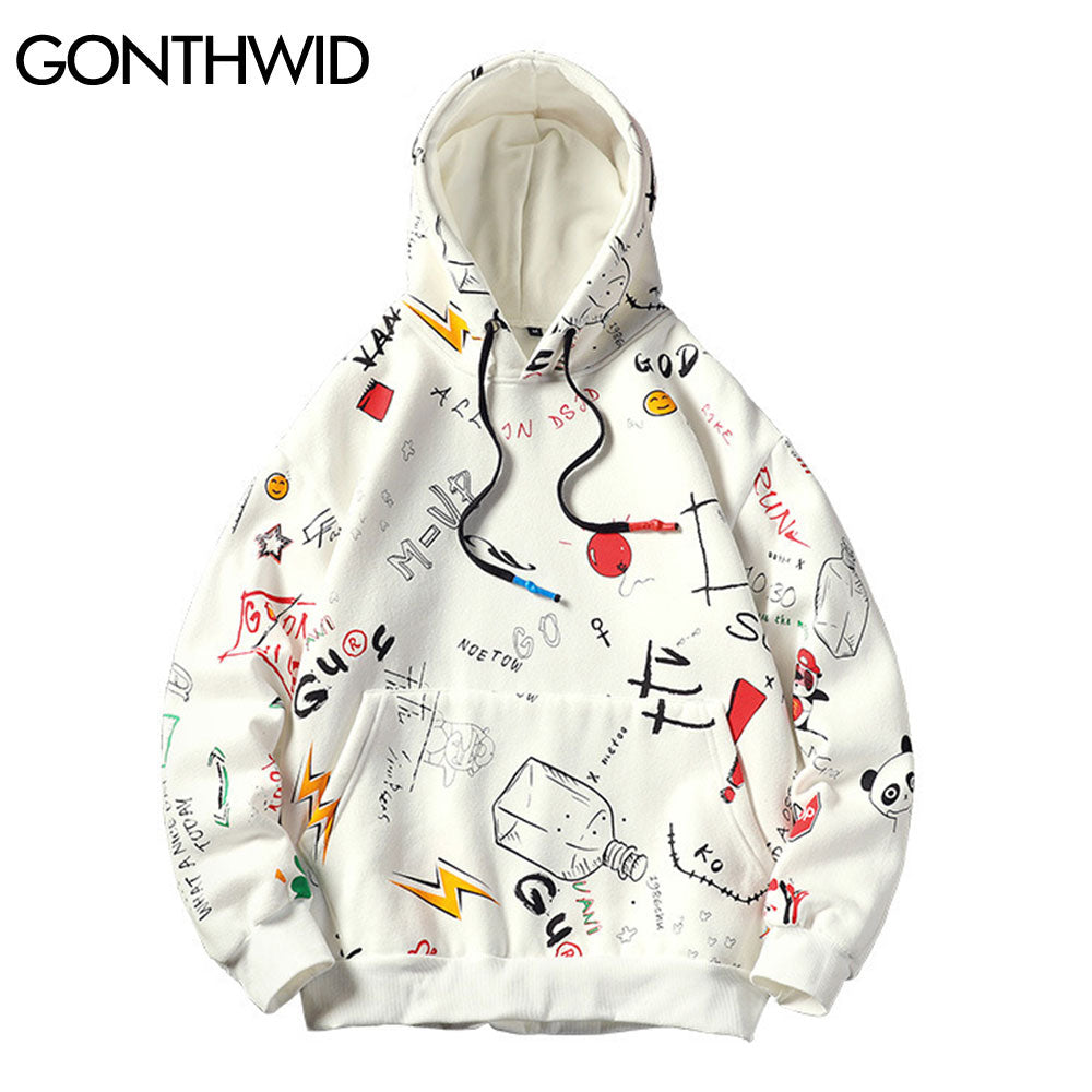 Japanese Anime Graffiti Print Hooded Sweatshirts