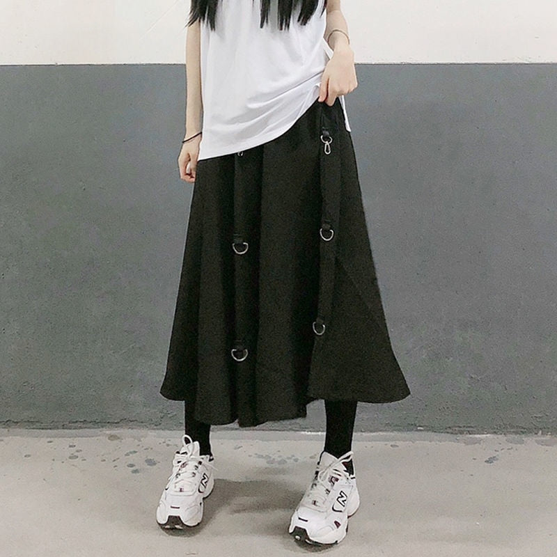 High Waist Irregular Hem Buckle Skirt