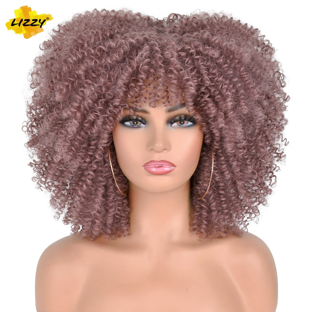 LIZZY Short Afro Kinky Curly Wigs with Bangs