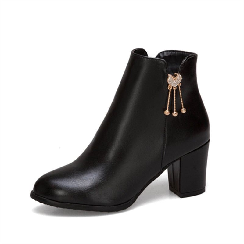 Thick-Heel Zipper Ankle Boots