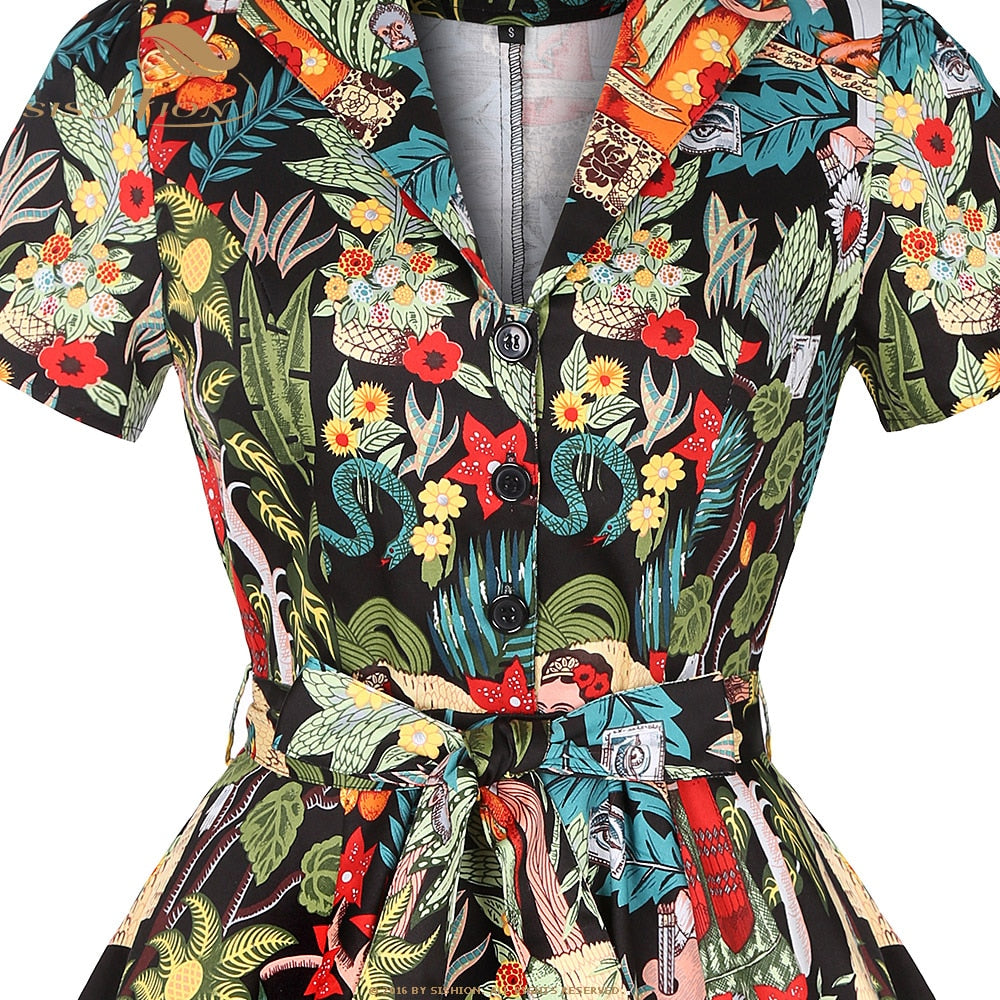 Vintage Short Sleeve A Line Swing Dresses