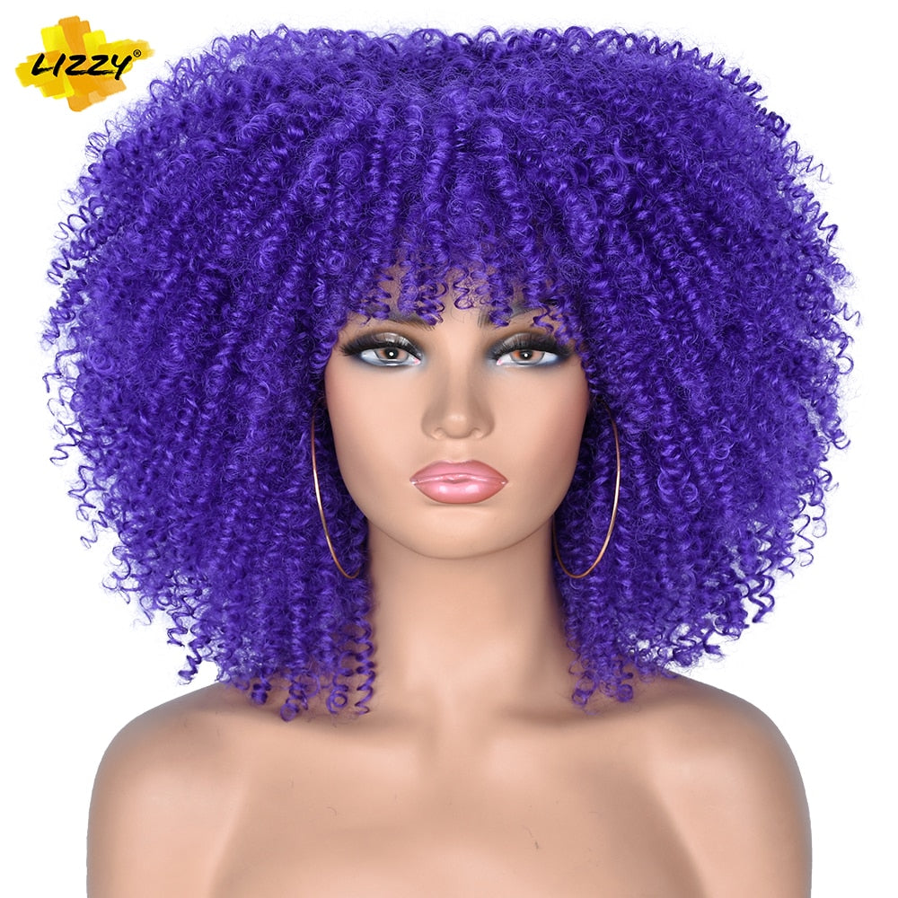 LIZZY Short Afro Kinky Curly Wigs with Bangs