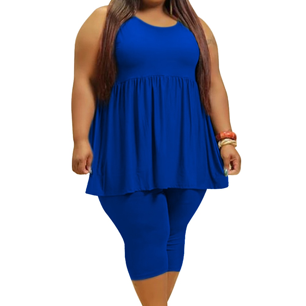 Plus Size Two Piece Draped Solid Color Casual Loose Short Set