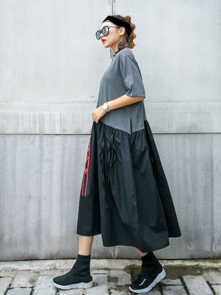 High Waist Patchwork Casual Dress