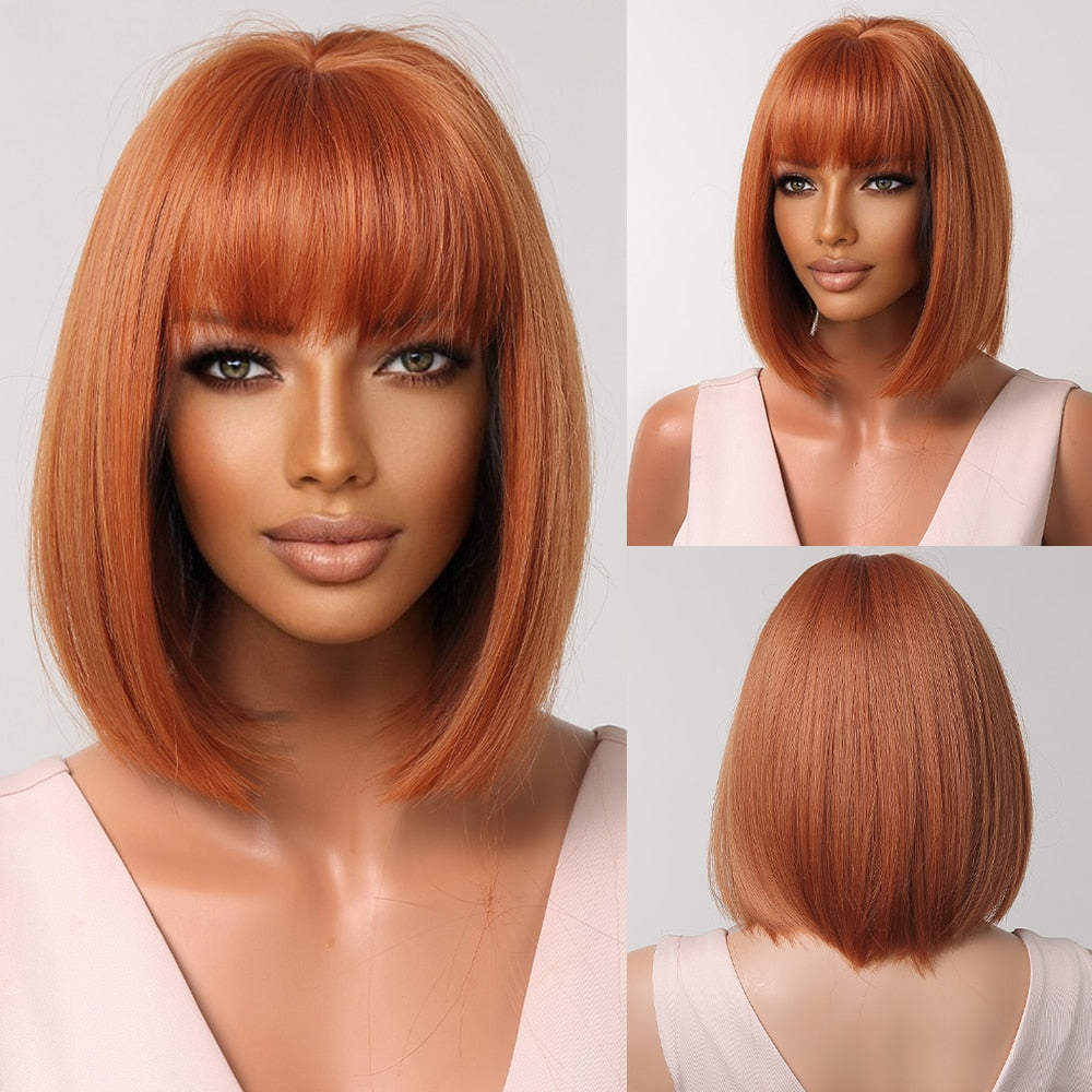 Heat-Resistant Straight Synthetic Wigs with Bangs