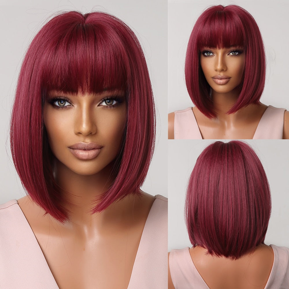 Heat-Resistant Straight Synthetic Wigs with Bangs