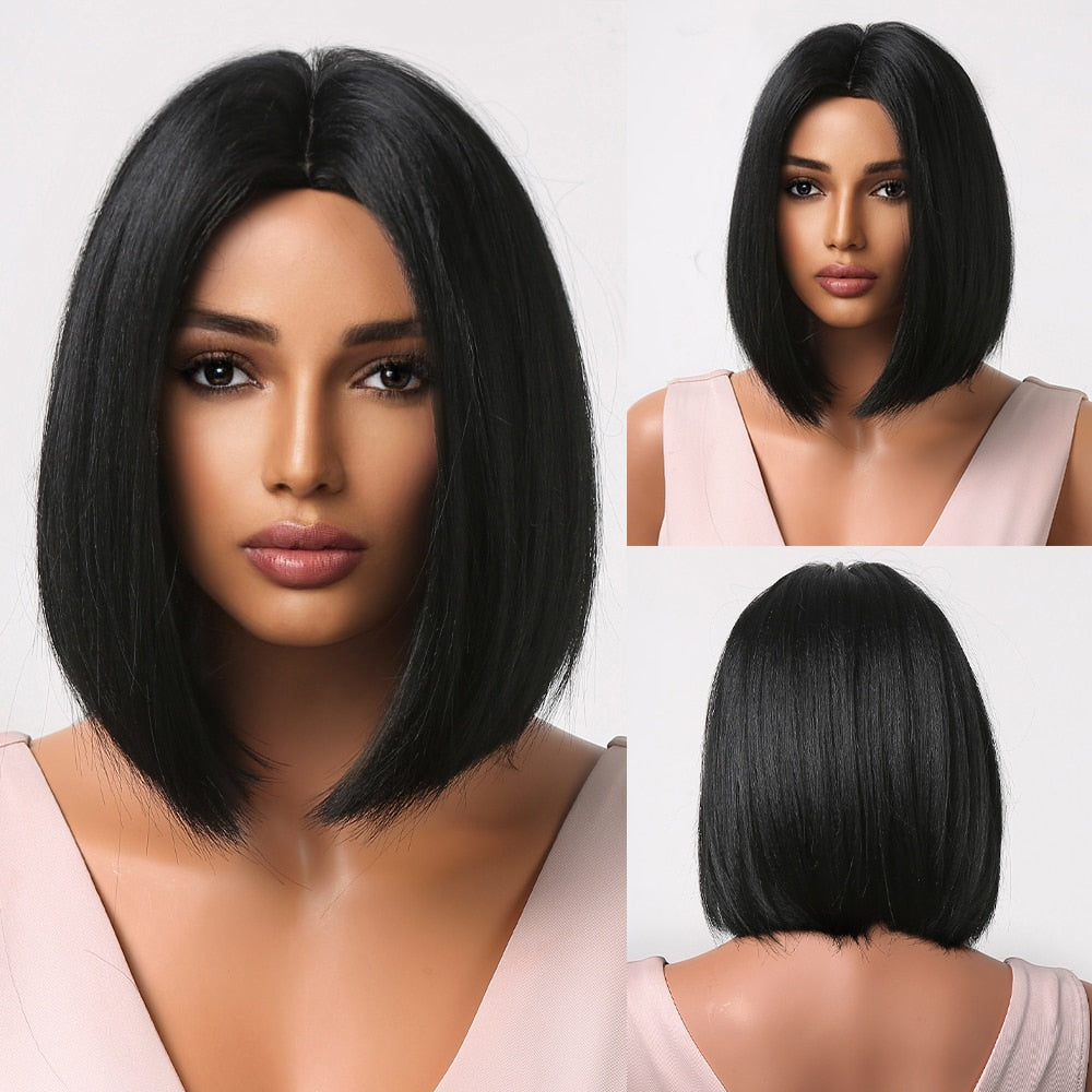 Heat-Resistant Straight Synthetic Wigs with Bangs