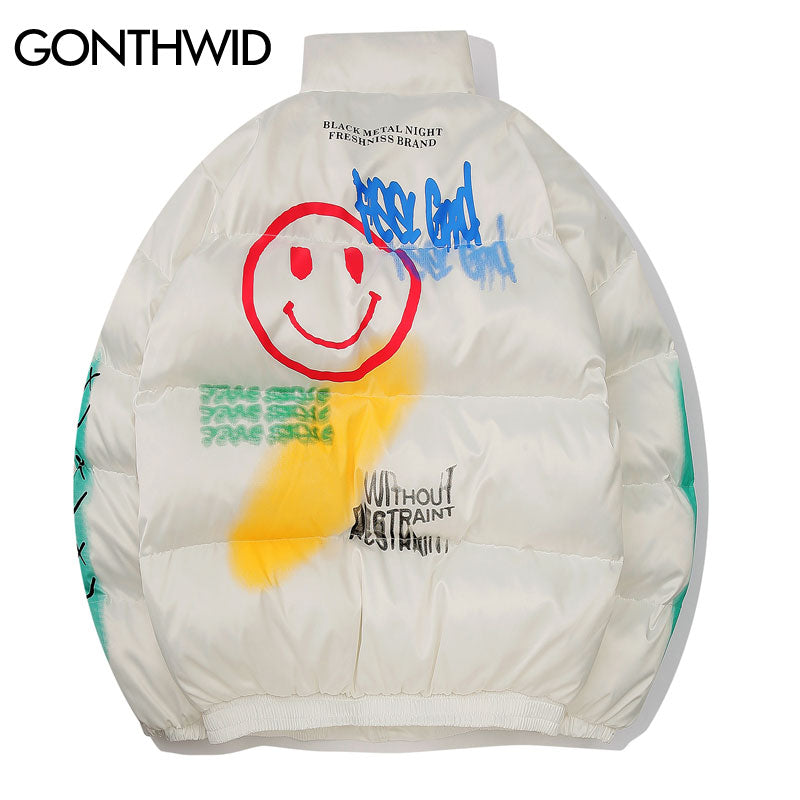 Graffiti Print Puffer Jackets