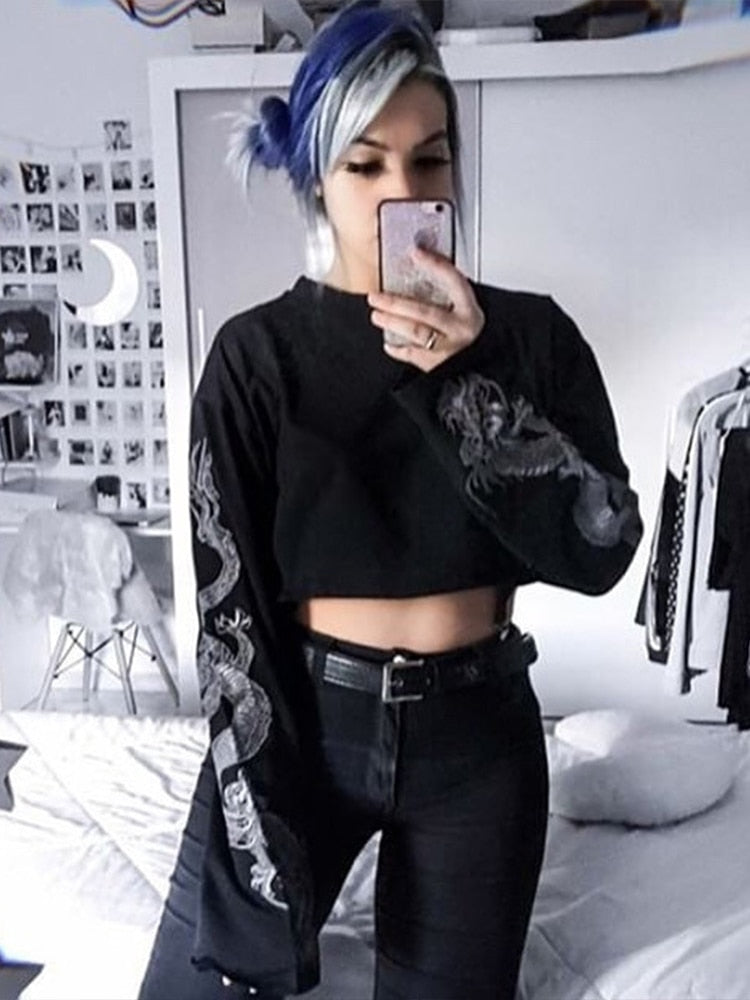 Black Crop Top Hoodie Women