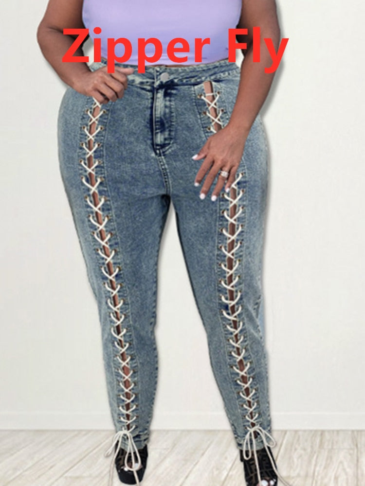 Elastic High Waist Acid Wash Pencil Jeans