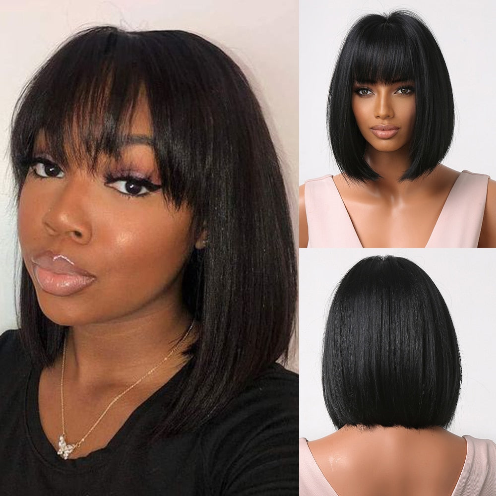 Heat-Resistant Straight Synthetic Wigs with Bangs