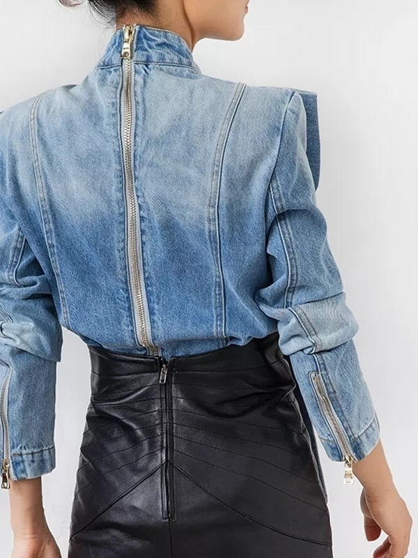 Patchwork Bow Denim Women's Jacket