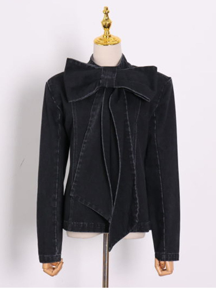 Patchwork Bow Denim Women's Jacket