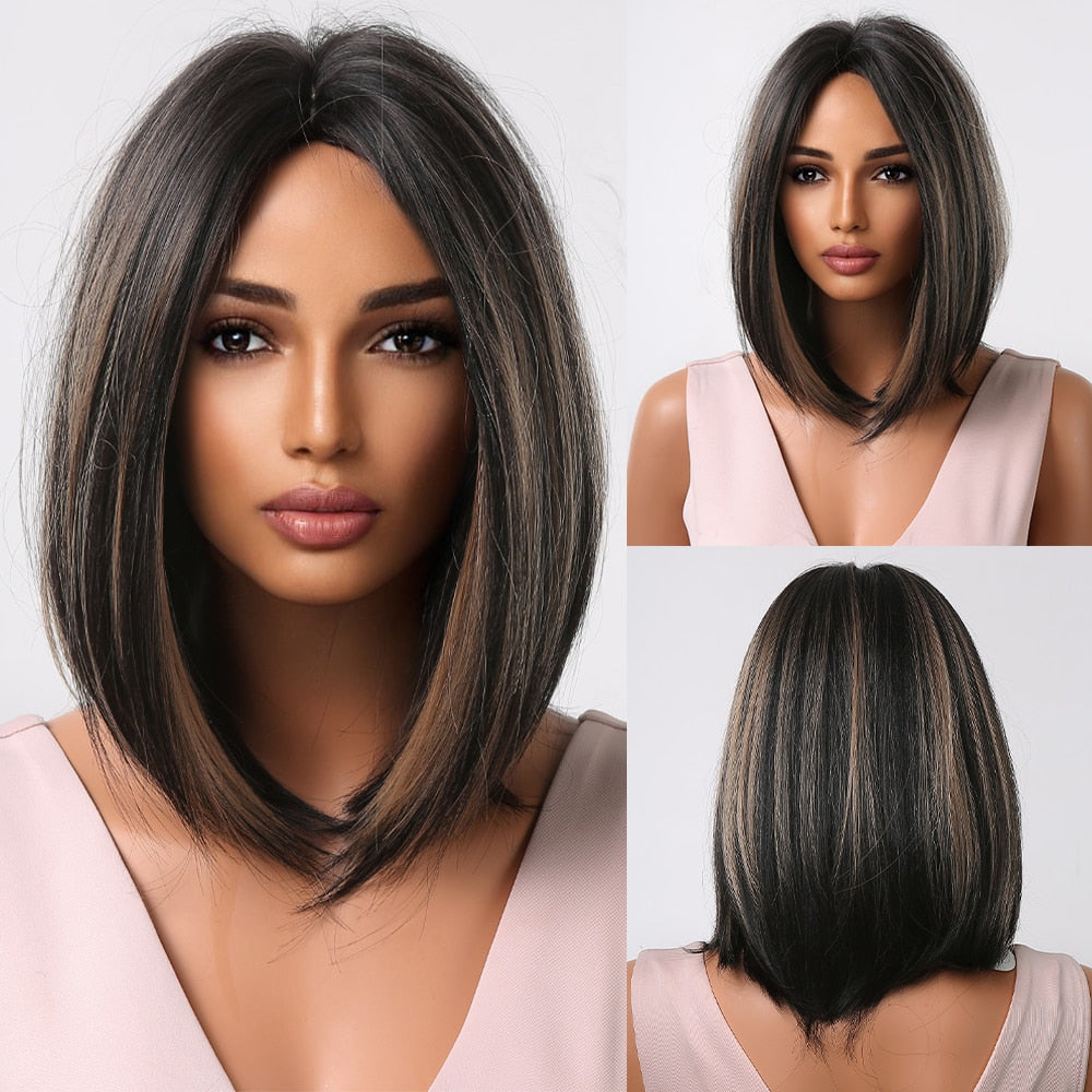 Heat-Resistant Straight Synthetic Wigs with Bangs