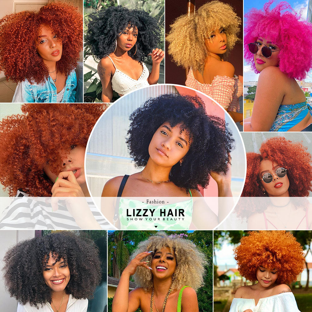 LIZZY Short Afro Kinky Curly Wigs with Bangs