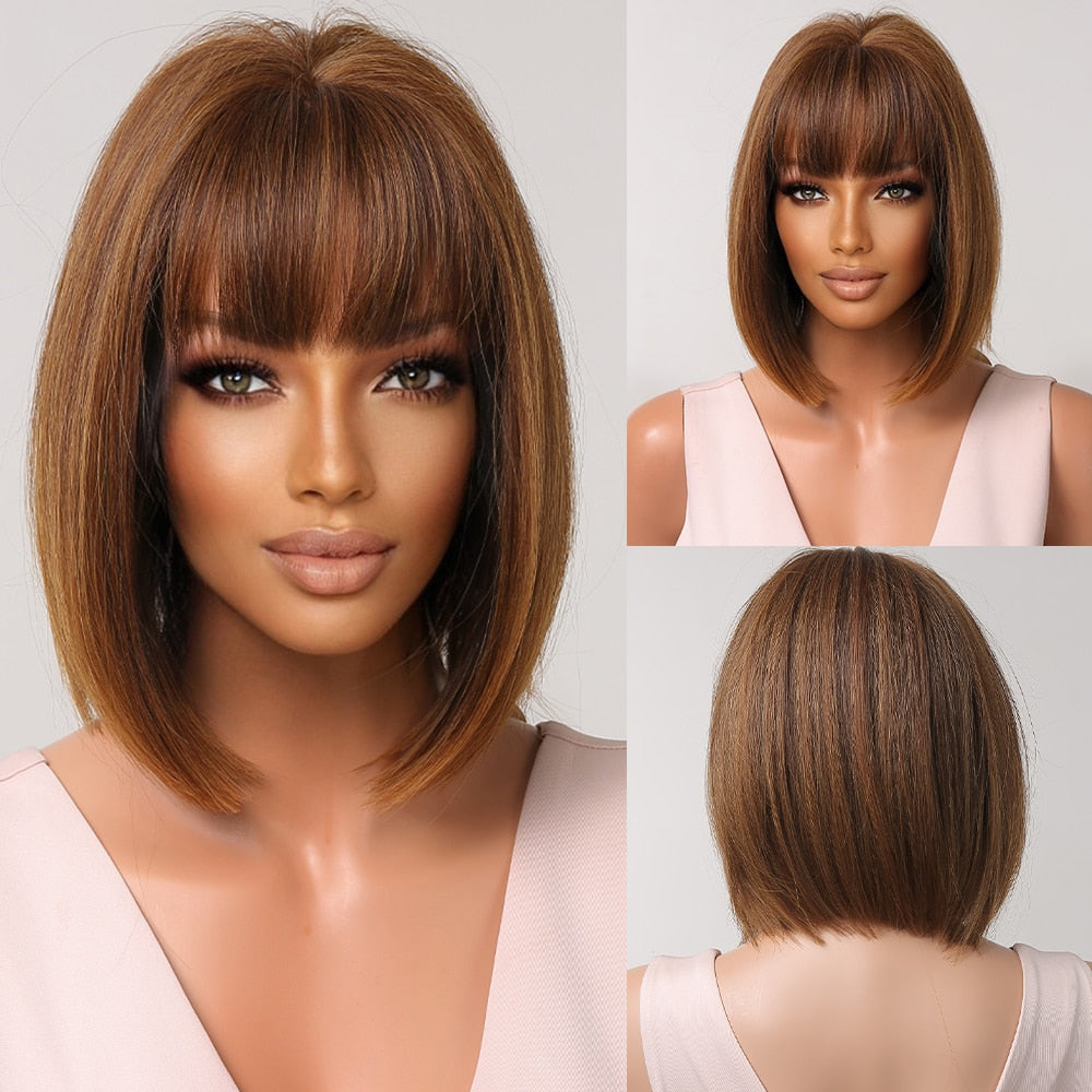 Heat-Resistant Straight Synthetic Wigs with Bangs