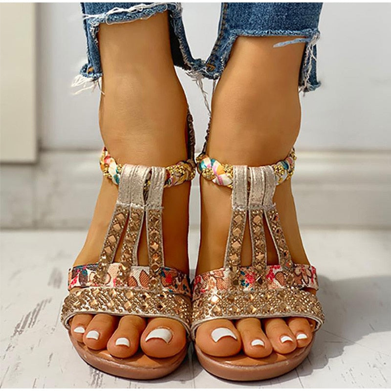 Women's Platform Crystal Gladiator Wedges