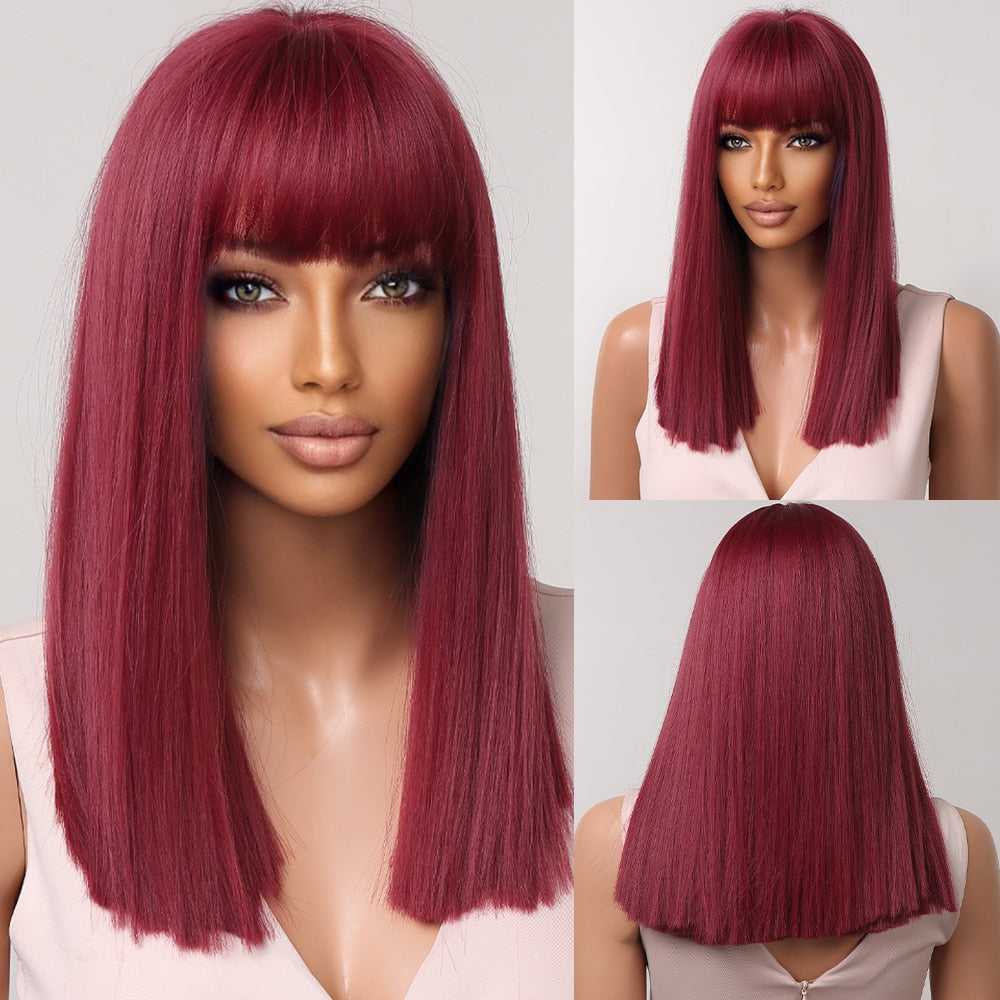 Heat-Resistant Straight Synthetic Wigs with Bangs