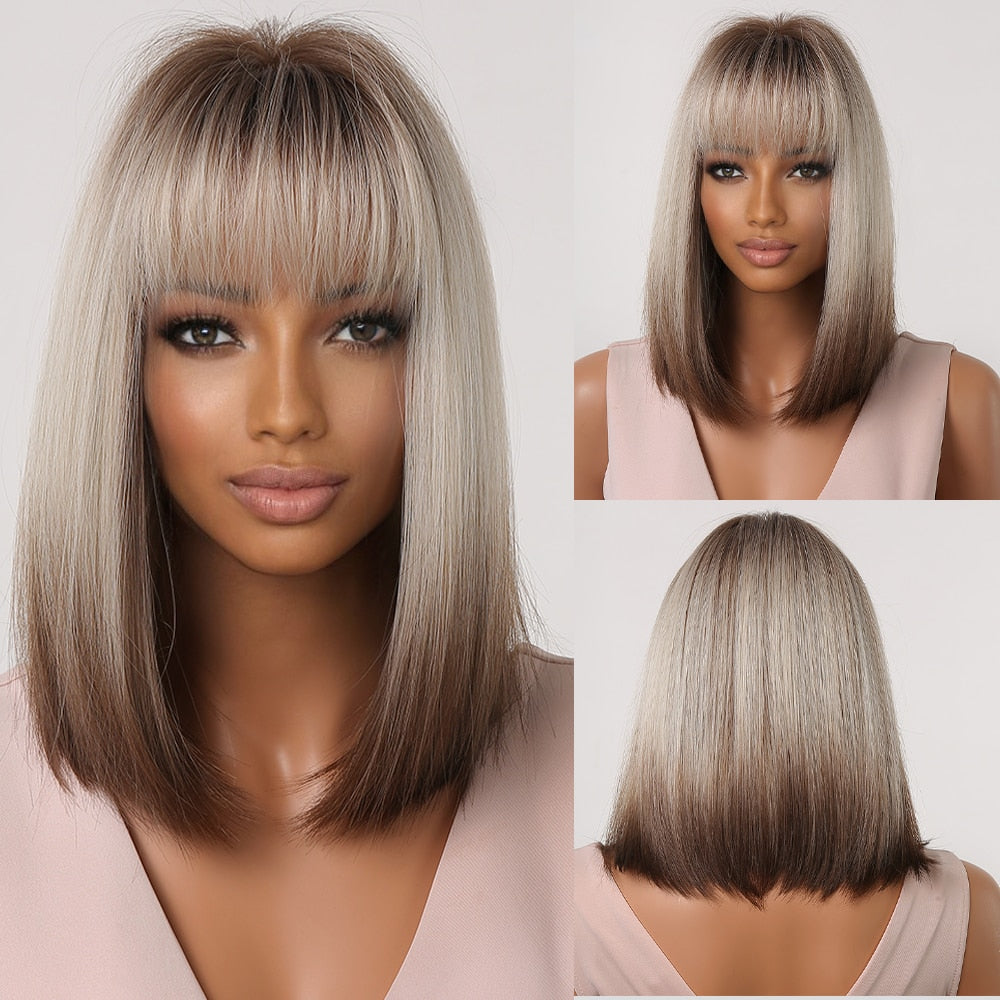 Heat-Resistant Straight Synthetic Wigs with Bangs