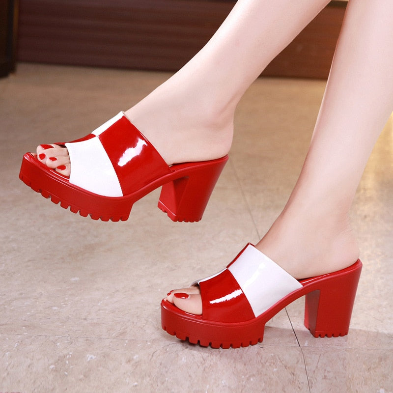 Block Square Heel Platform Slippers