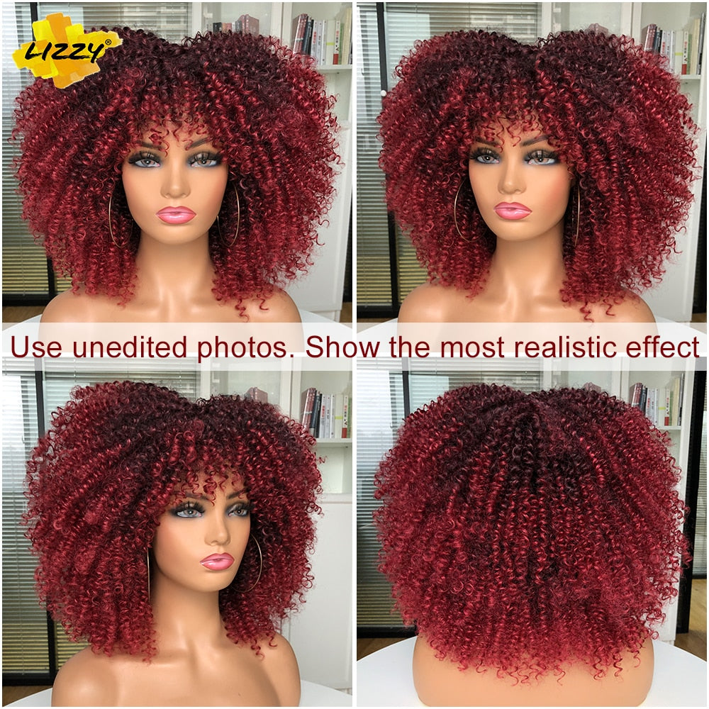 LIZZY Short Afro Kinky Curly Wigs with Bangs