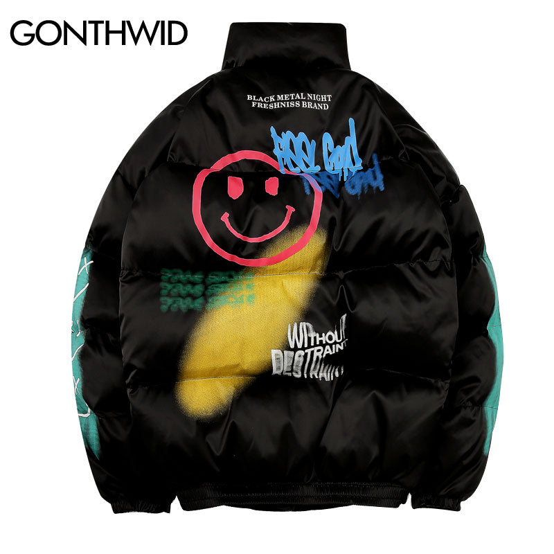 Graffiti Print Puffer Jackets