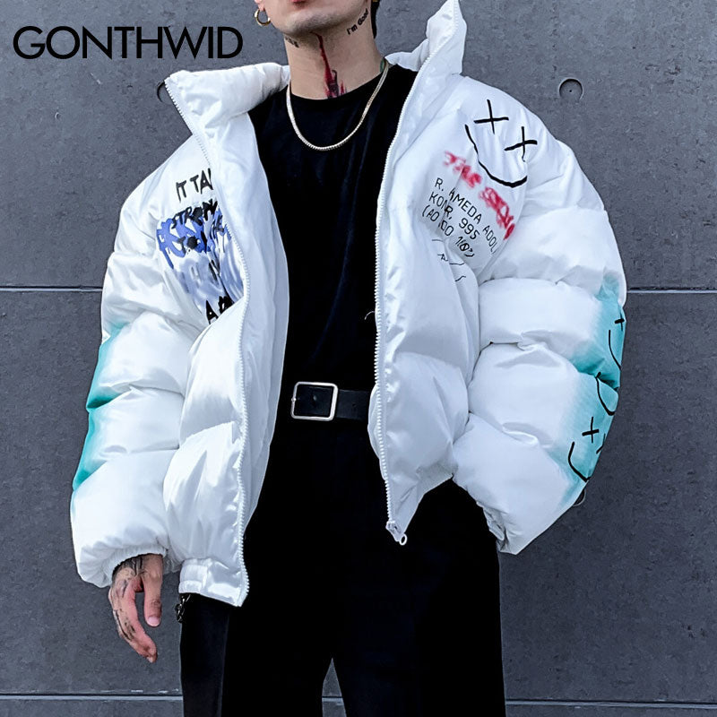 Graffiti Print Puffer Jackets