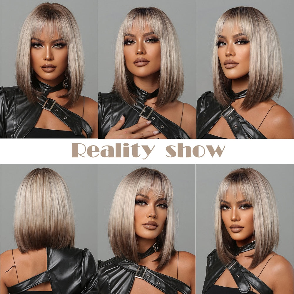 Heat-Resistant Straight Synthetic Wigs with Bangs