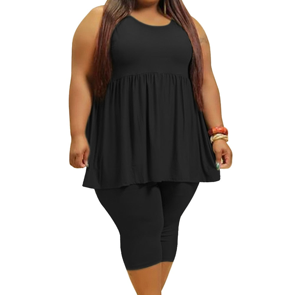 Plus Size Two Piece Draped Solid Color Casual Loose Short Set