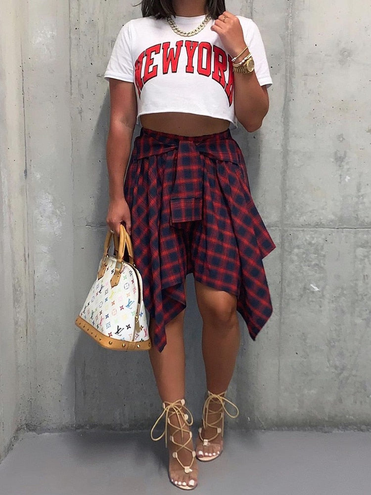 Plaid Checkered Tie Dye Patchwork Pleated Skirt