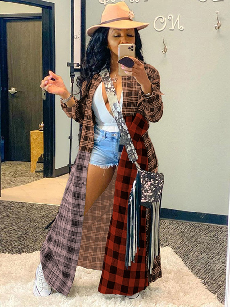 Plaid Printed Long Sleeve Cardigan Jacket